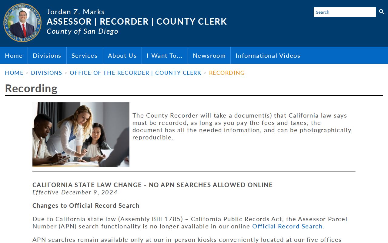 Encinitas public records ARCC recording and copy ordering